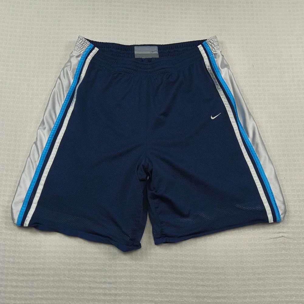 Nike Mens XXL Reversible Basketball Shorts Navy Blue Silver Mesh Athletic